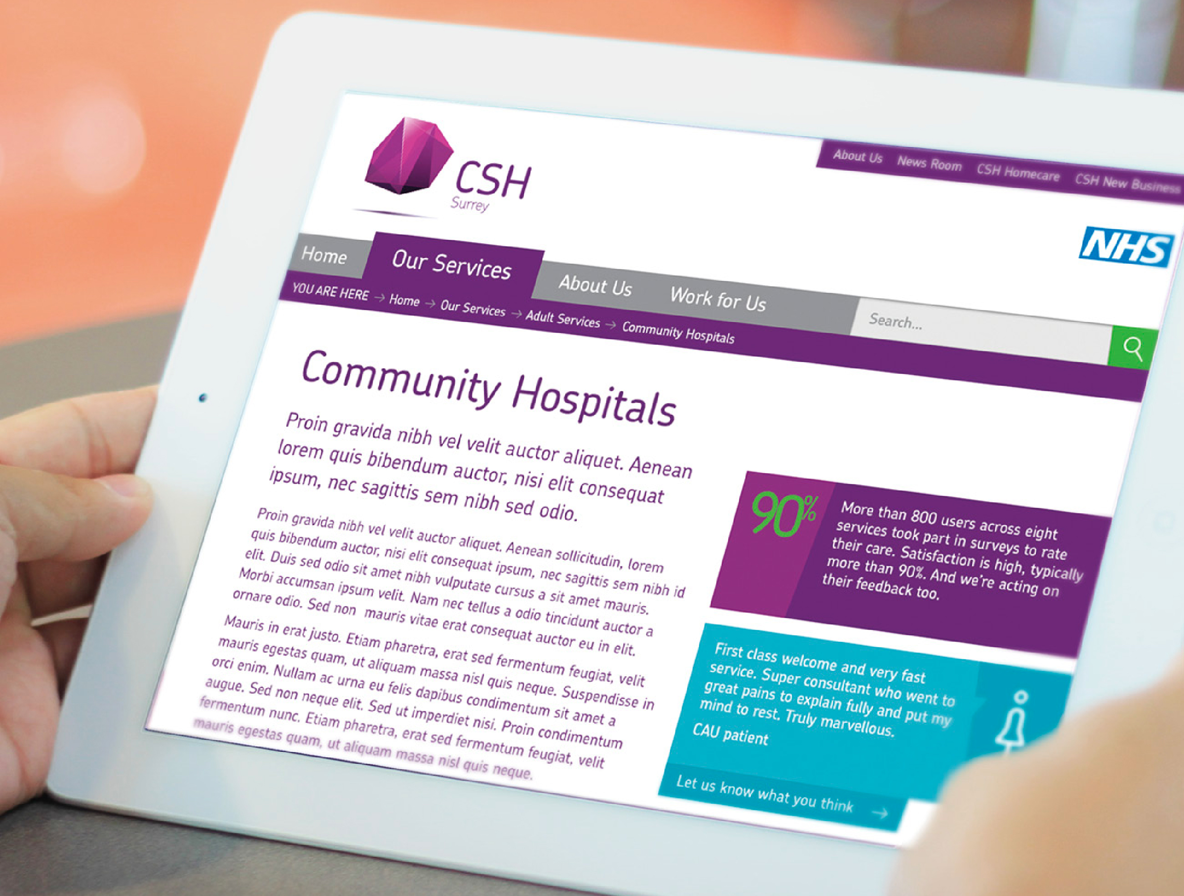 CSH Surrey website on ipad