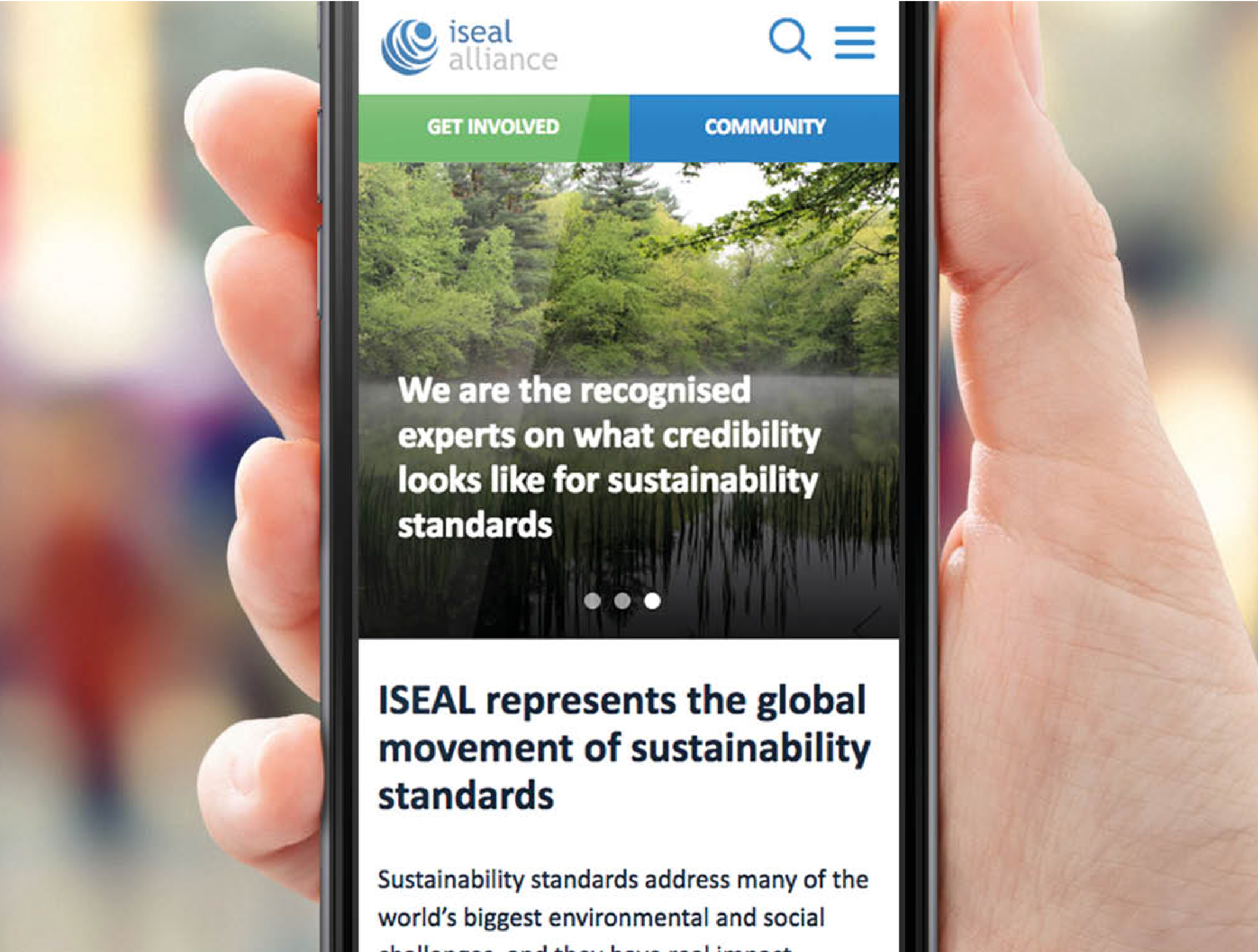 ISEAL Alliance website on mobile