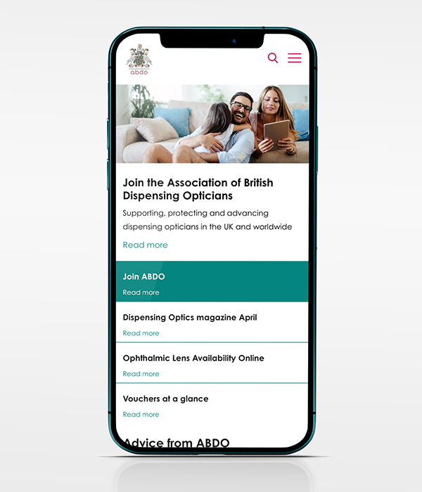 ABDO website home page on a mobile device 