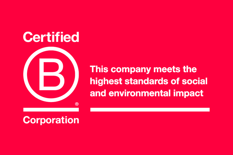 Certified B Corporation logo explaining "This company meets the highest standards of social and environmental impact"