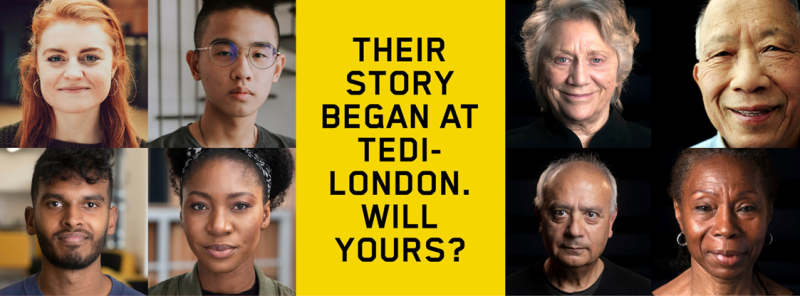Before and after photos of our 4 fictional students, now and in 50 years time. Caption "Their story began at TEDI-London - will yours?"