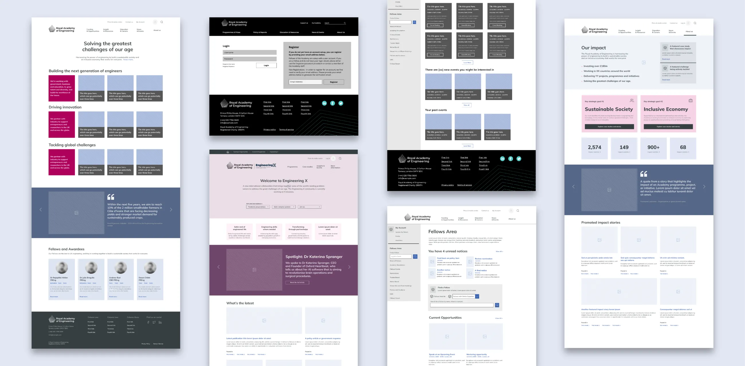 Wireframes for the Royal Academy of Engineering website