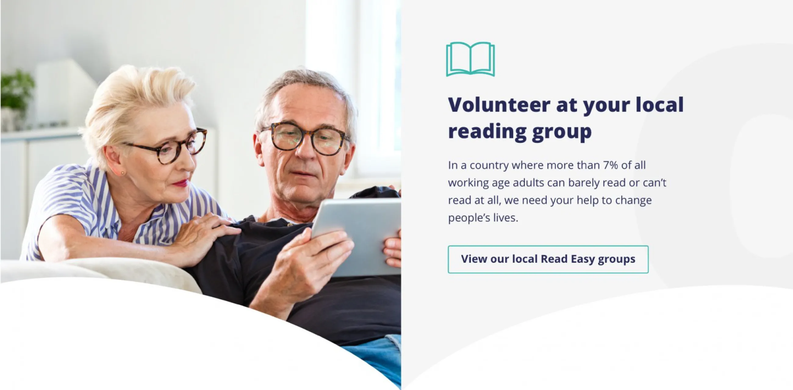 Volunteering graphics from the Read Easy UK website – a couple looking at a tablet device