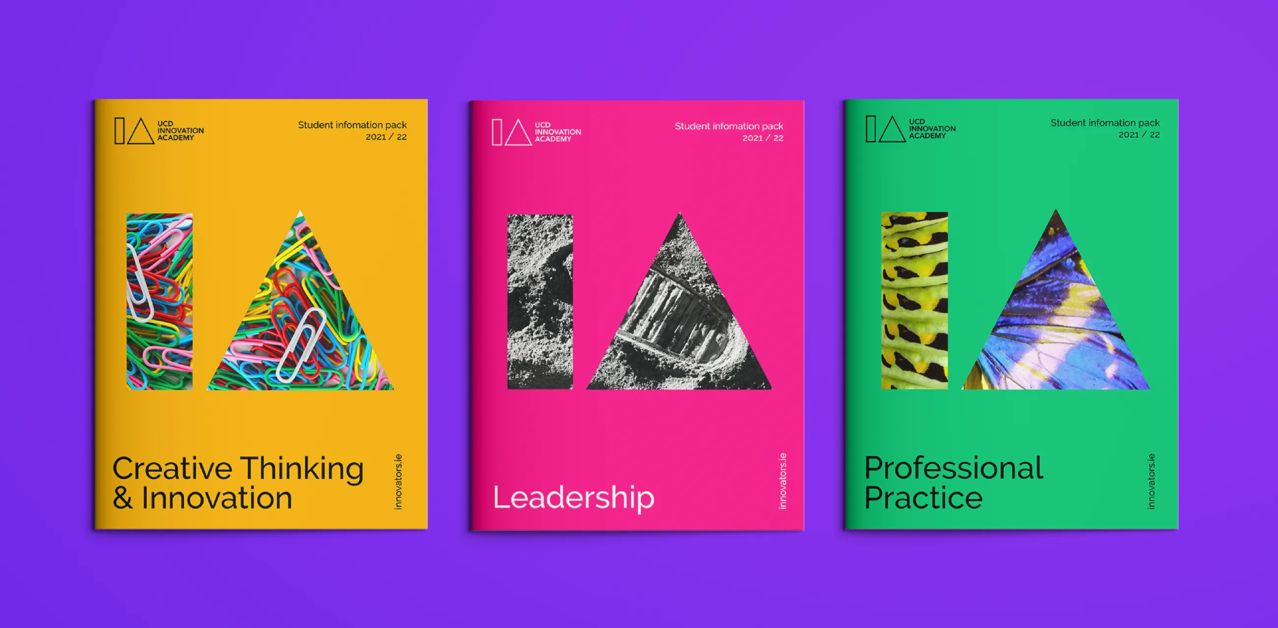 Mock up of UCD Innovation Academy branded brochures