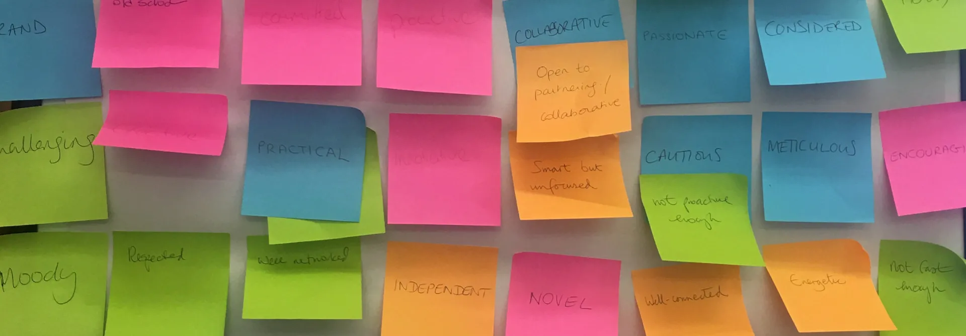 User Research - postit notes arranged on a wall