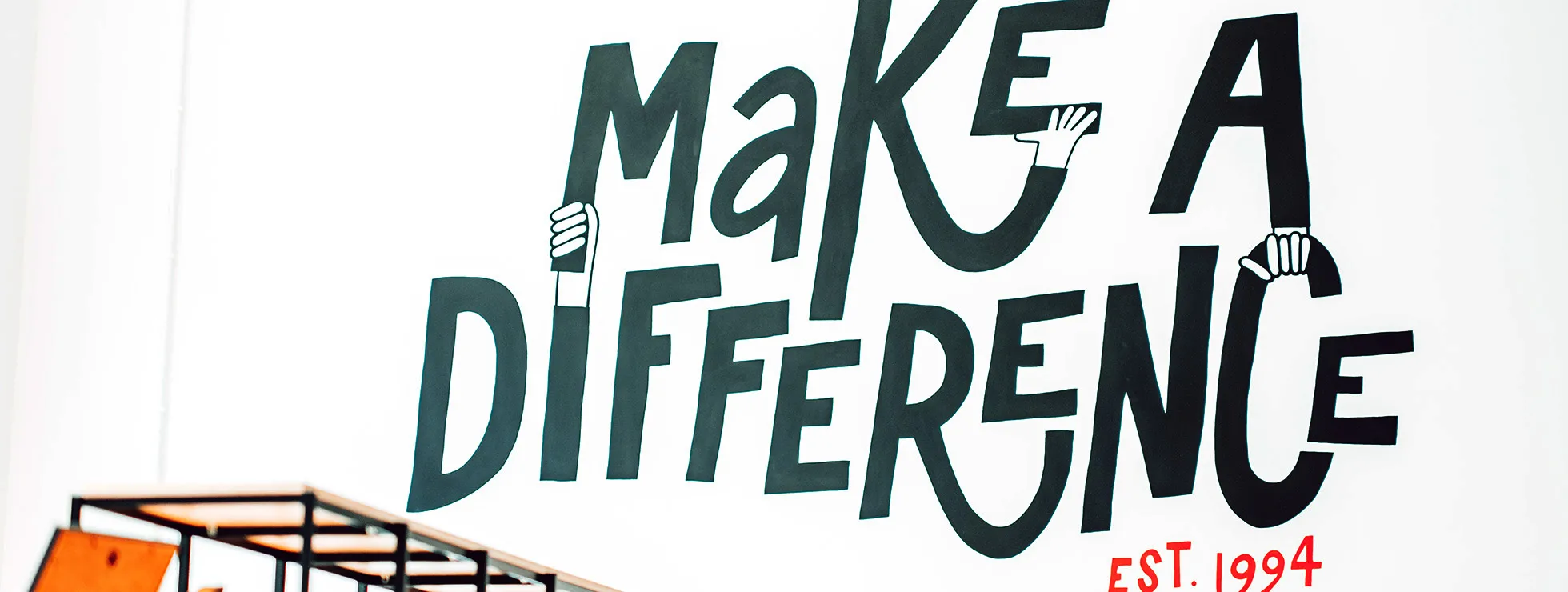 IE's "Make a Difference" mural on the wall of the studio in Birmingham's Jewellery Quarter