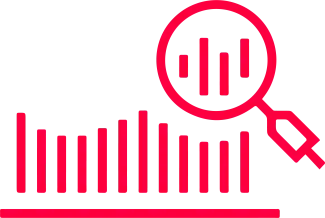 Magnifying glass and bar graph icon representing user research and discovery